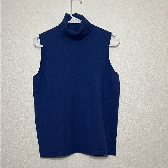 Chico's Silk Blend Sleeveless Blue Turtleneck Top 2 - Picture 1 of 8